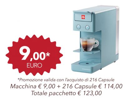 PACCHETTO MACCHINA ILLY IPERESPRESSO Y3 AZZURRA + 216 CAPSULE